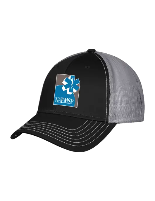 Black/Medium Dark Grey Mesh Trucker Cap Snap Back w/NAEMSP Logo