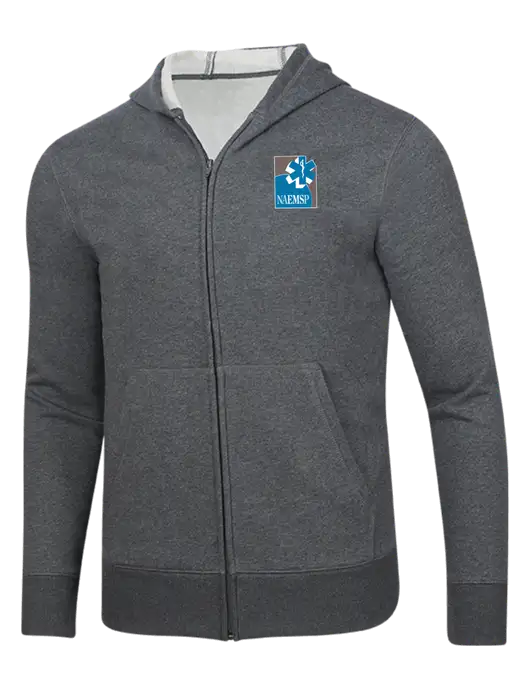 Full-Zip Dark Grey Heather Heavyweight Hooded Sweatshirt w/NAEMSP Logo