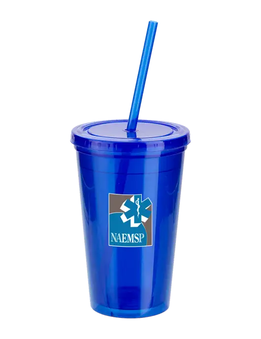 Sorrento Blue 16 oz Tumbler with Lid & Straw w/NAEMSP Logo