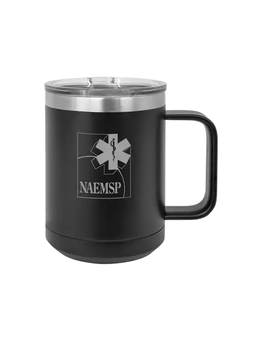 Polar Camel 15 oz Powder Coated Black Vacuum Insulated Mug with Slider Lid w/NAEMSP Logo