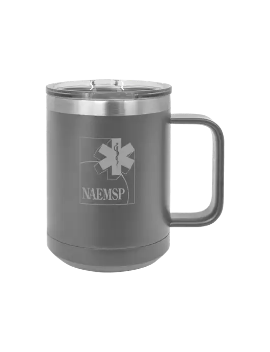 Polar Camel 15 oz Powder Coated Grey Vacuum Insulated Mug with Slider Lid w/NAEMSP Logo