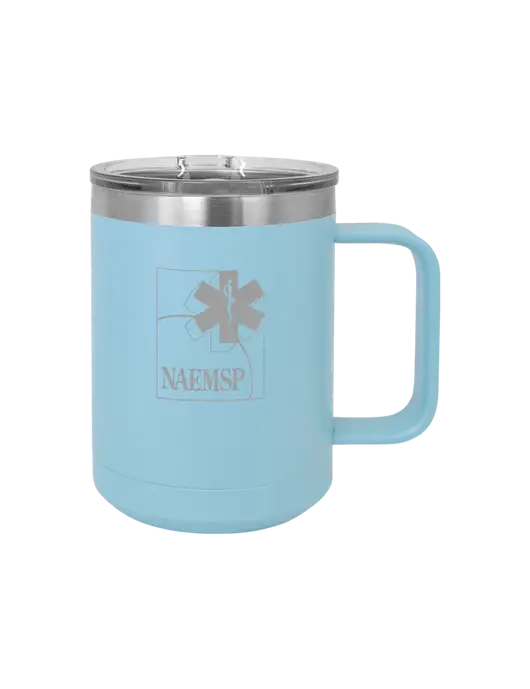 Polar Camel 15 oz Powder Coated Light Blue Vacuum Insulated Mug with Slider Lid w/NAEMSP Logo