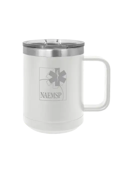 Polar Camel 15 oz Powder Coated White Vacuum Insulated Mug with Slider Lid w/NAEMSP Logo
