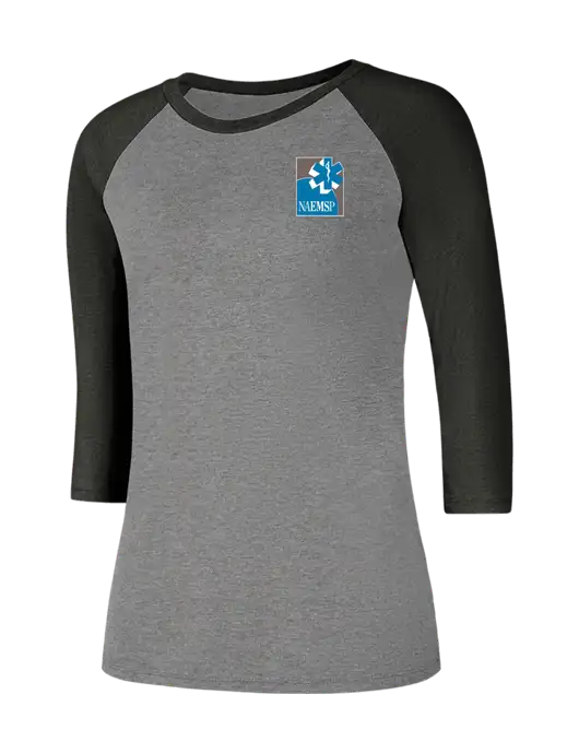 Womens Simply Soft 3/4 Sleeve Black Frost/Grey Frost Ring Spun Cotton T-Shirt w/NAEMSP Logo