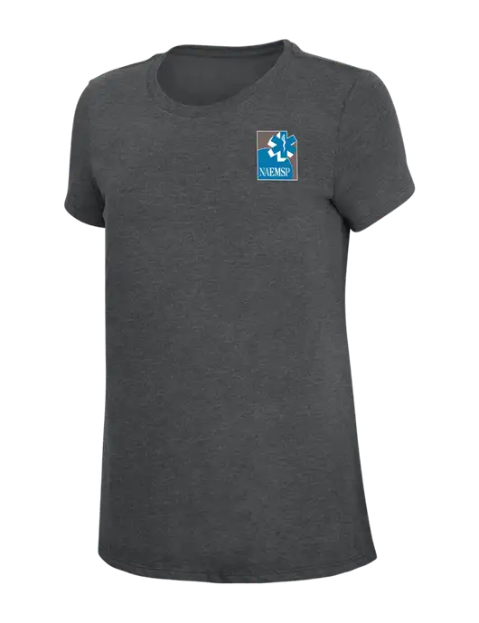 Womens Simply Soft Charcoal 4.5oz Poly/Combed Ring Spun Cotton T-Shirt w/NAEMSP Logo