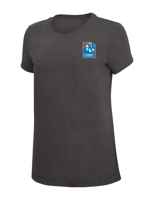 Womens Simply Soft Heather Charcoal 4.5oz  Poly/Combed Ring Spun Cotton T-Shirt w/NAEMSP Logo