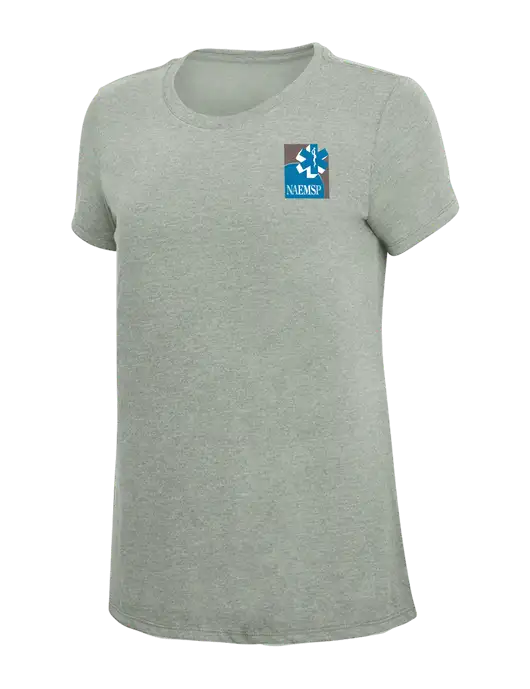 Womens Simply Soft Heathered Light Grey 4.5oz Poly/Combed Ring Spun Cotton T-Shirt w/NAEMSP Logo