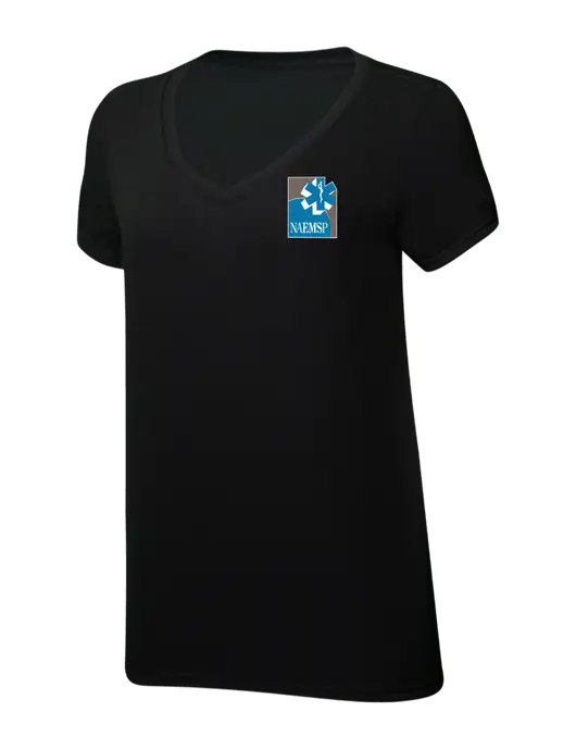 Womens Simply Soft V-Neck Black 4.5oz  Poly/Combed Ring Spun Cotton T-Shirt w/NAEMSP Logo