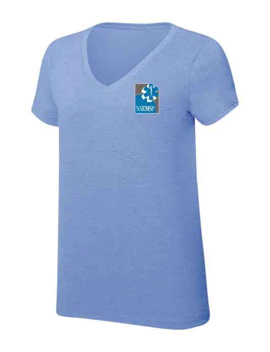 Womens Simply Soft V-Neck Maritime Frost 4.5oz  Poly/Combed Ring Spun Cotton T-Shirt w/NAEMSP Logo