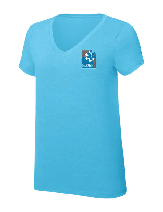 Womens Simply Soft V-Neck Turquoise Frost 4.5oz  Poly/Combed Ring Spun Cotton T-Shirt w/NAEMSP Logo