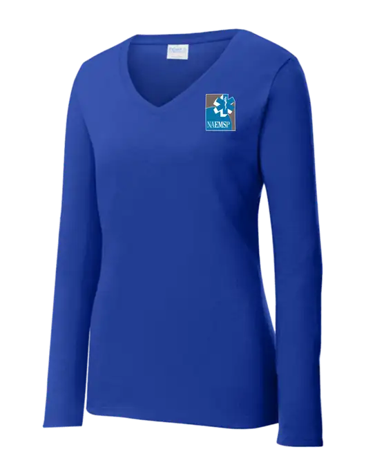 Womens  V-Neck Ring Spun Royal 4.5 oz Long Sleeve T-Shirt w/NAEMSP Logo