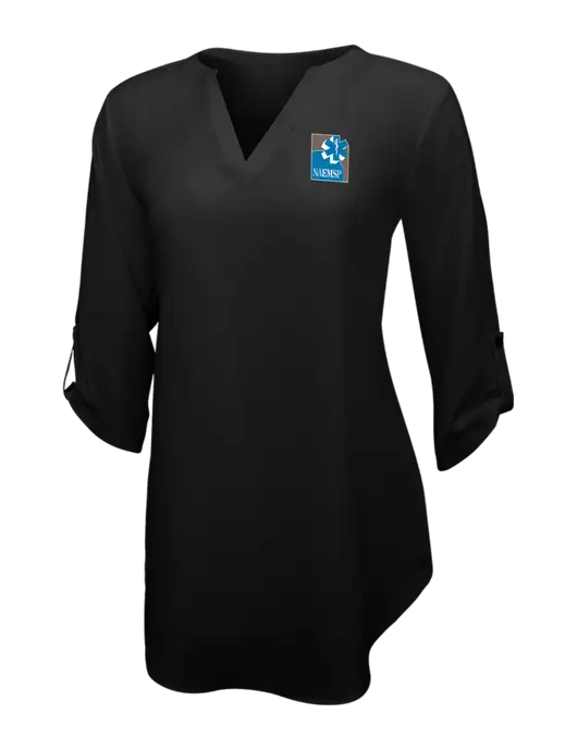 Womens Black 3/4 Sleeve Tunic Blouse w/NAEMSP Logo