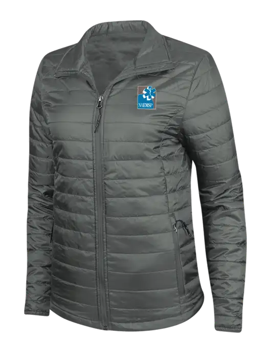 Dark Grey Womens Puffy Packable Jacket w/NAEMSP Logo