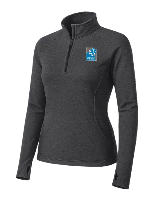 Dark Grey Heather Womens Sport Wick Stretch 1/4 Zip Pullover w/NAEMSP Logo
