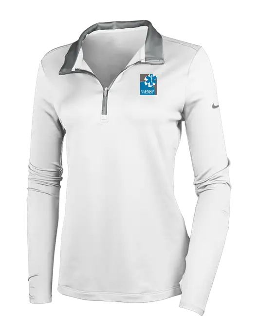 NIKE White/Dark Grey Womens Dry-Fit Stretch 1/2 Zip Cover-Up w/NAEMSP Logo