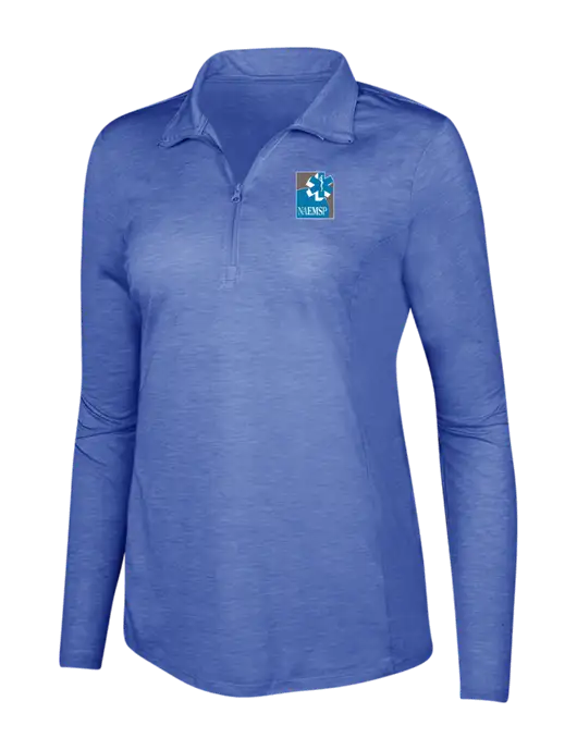 True Royal Heather Womens Posicharge Tri-Blend Wicking 1/4 Zip Pullover w/NAEMSP Logo