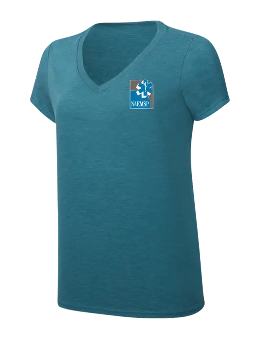 Womens Simply Soft V-Neck Heather Teal 4.5oz  Poly/Combed Ring Spun Cotton T-Shirt w/NAEMSP Logo