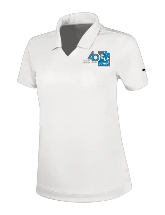 NIKE White Womens Dri-Fit Micro Pique Polo w/40th Anniversary Logo